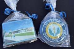 cookies decorated with an architectural rendering of Rye Ranch Elementary School and the seal of the Manatee County Florida Public School System are shown as gifts for attendees of the ground breaking ceremony in Parrish