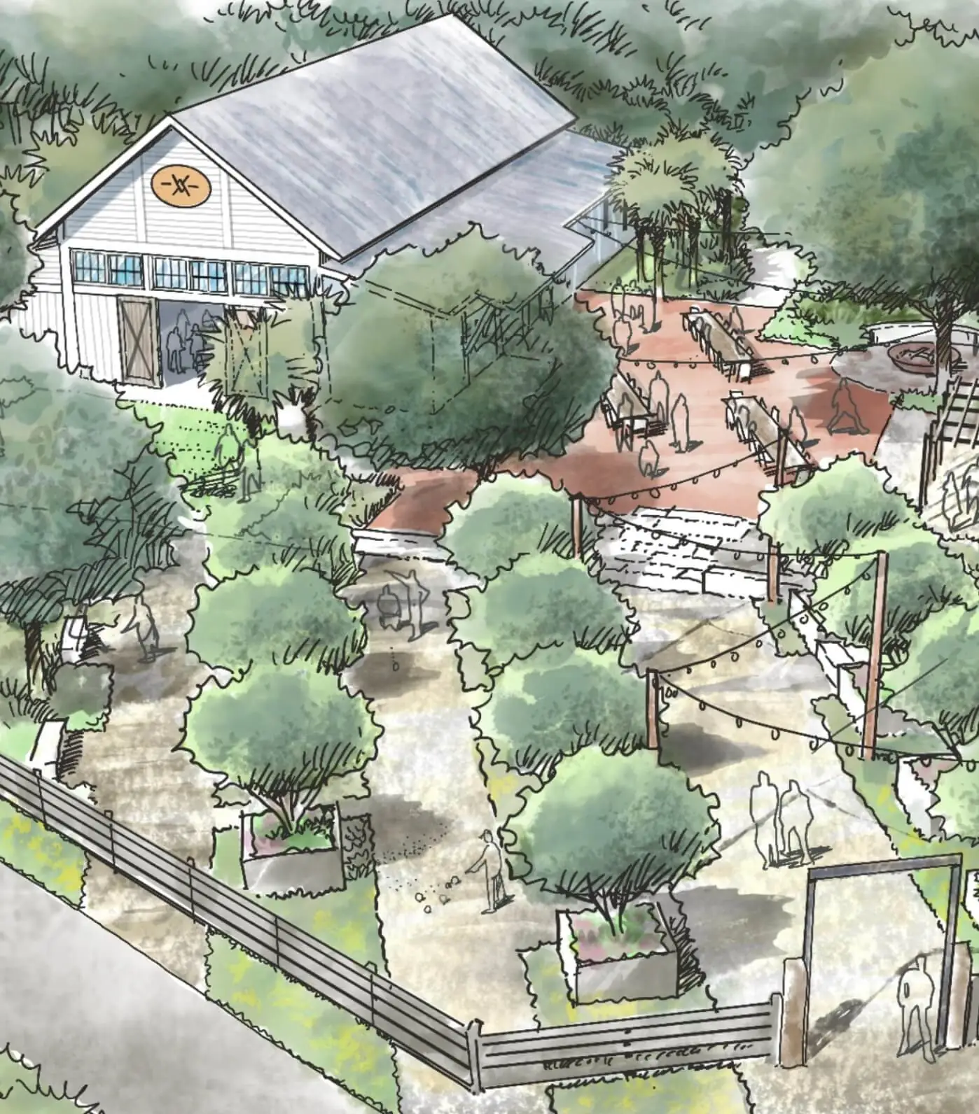 Watercolor Rendering of The Grange at Rye Ranch